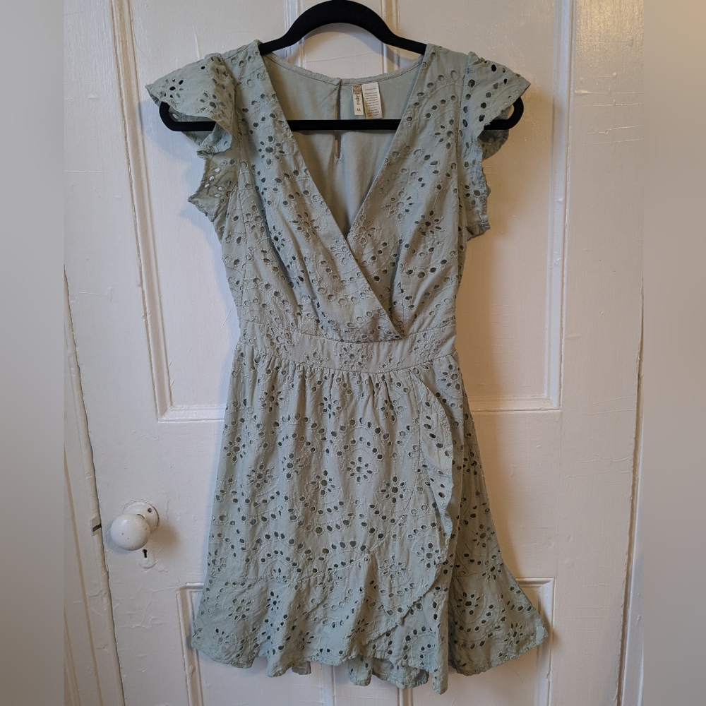 Japna Green Eyelet Ruffle Mini Dress - Size M